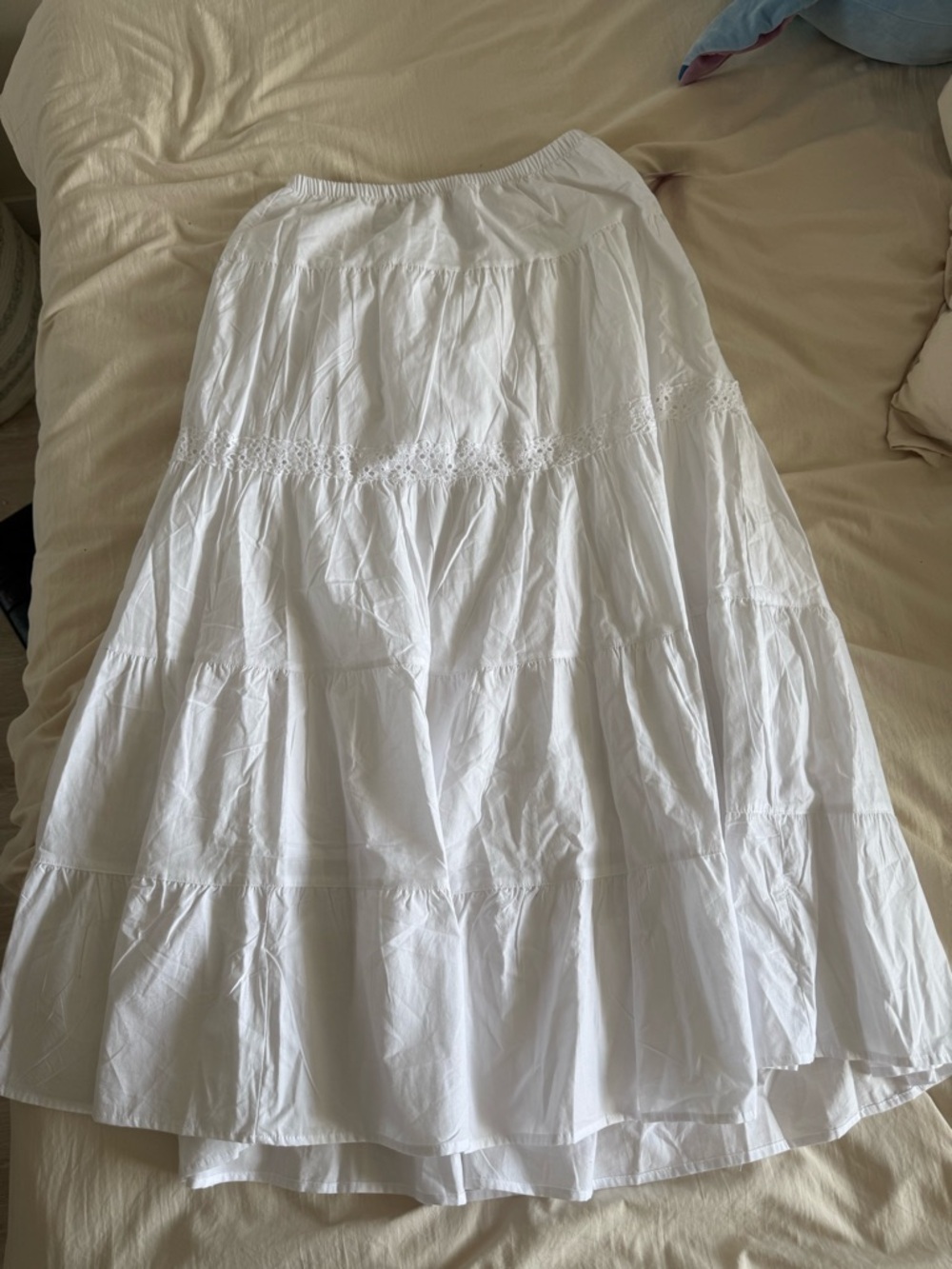 wild fable White Tiered Maxi Skirt with Blue Lace Trim